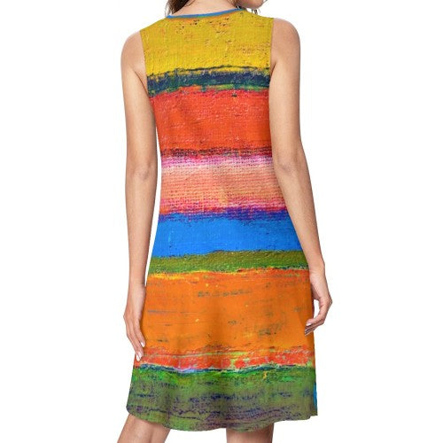 In the Field of Life Sleeveless Round-Neck Knee-Length Dress with Side Pockets