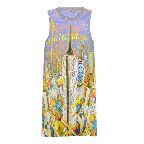 Empire of Manhattan Sleeveless Round-Neck Knee-Length Dress with Side Pockets