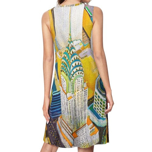 Chrysler OF Manhattan Sleeveless Round-Neck Knee-Length Dress with Side Pockets