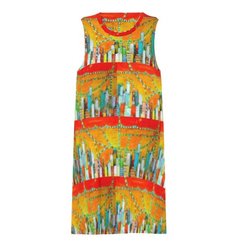 City in Orange Sleeveless Round-Neck Knee-Length Dress
